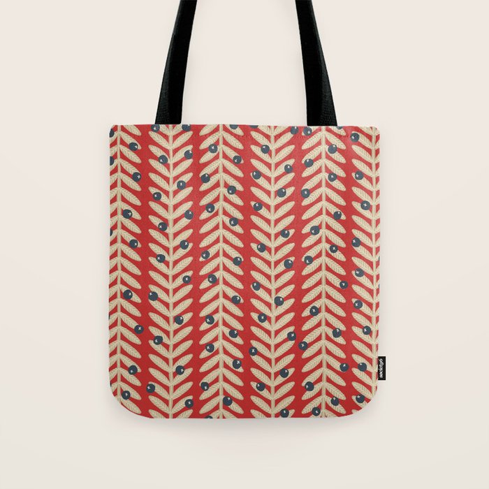 Festive Berries / Red, Beige & Blue Tote Bag Gallery Image 1
