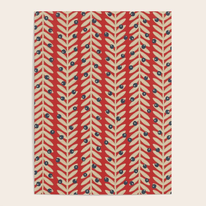 Festive Berries / Red, Beige & Blue Poster Gallery Image 4