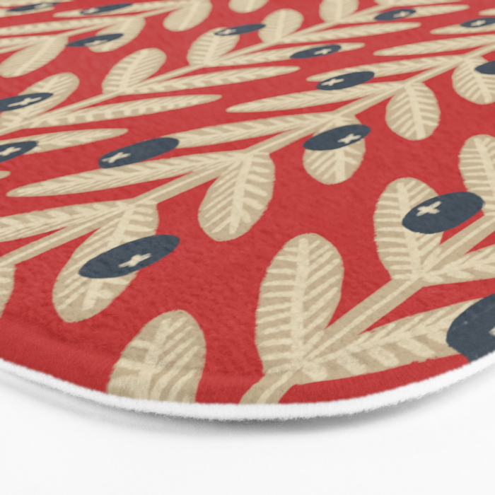 Festive Berries / Red, Beige & Blue Bath Mat Gallery Image 3
