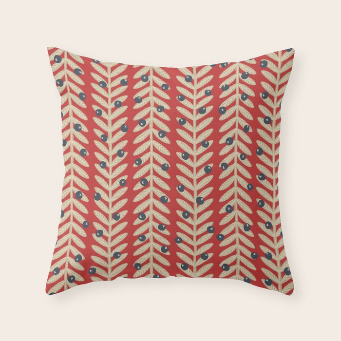 Festive Berries / Red, Beige & Blue Throw Pillow Gallery Image 6