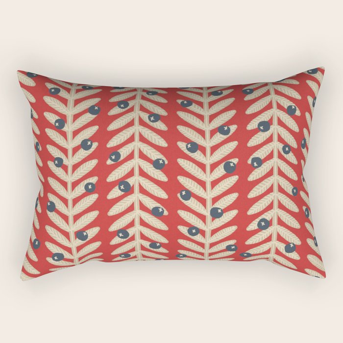 Festive Berries / Red, Beige & Blue Rectangular Pillow Gallery Image 1