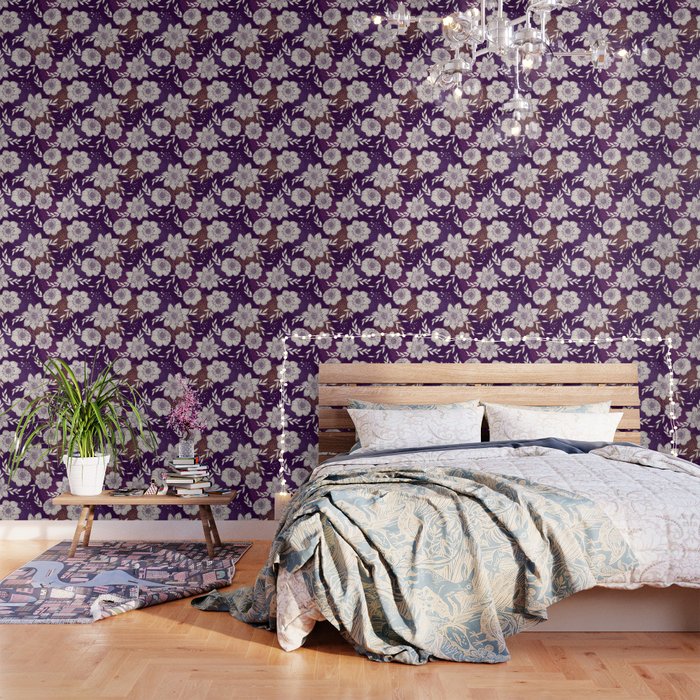 Dahlia Flowers Pattern - Purple and Yellow Wallpaper Gallery Image 3