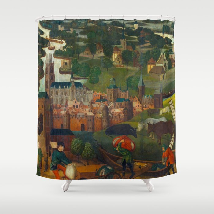 The Saint Elizabethâs Day Flood (c. 1490 - c. 1495) by Master of the St Elizabeth Panels  Shower Curtain Gallery Image 1
