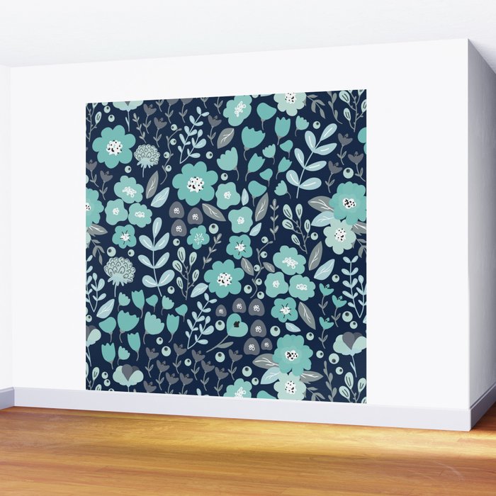 Ditsy Florals, Navy and Teal Wall Mural Gallery Image 2