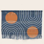 Mid Century Modern Geometric 83 in Navy Blue and Orange (Rainbow and Sun Abstraction) Wall Hanging Gallery Image 1