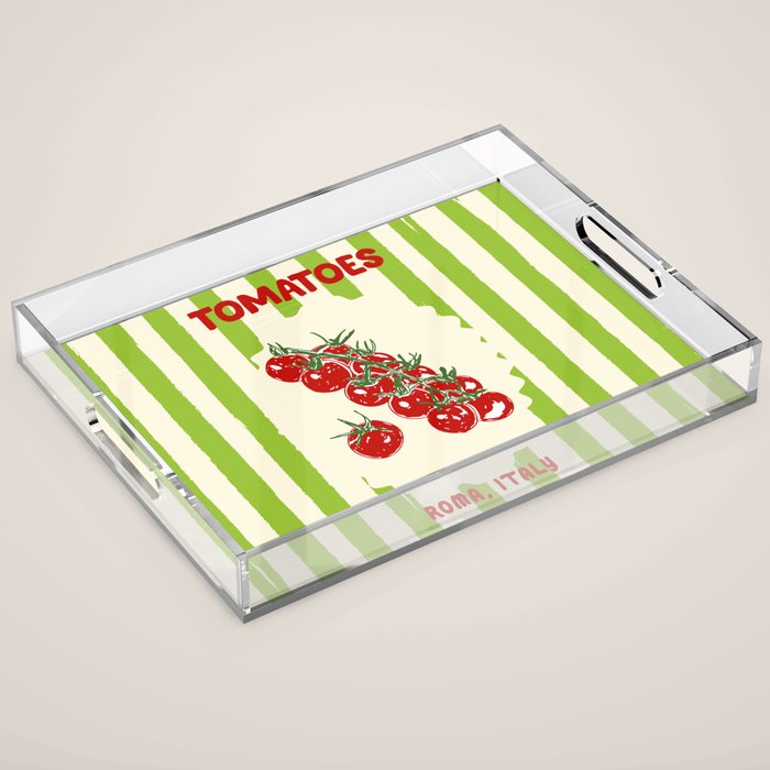 Green Retro Stripes Tomatoes Acrylic Tray Gallery Image 1