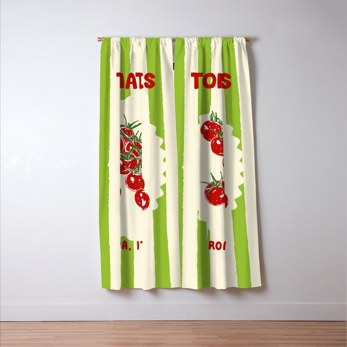 Green Retro Stripes Tomatoes Window Curtain Gallery Image 3
