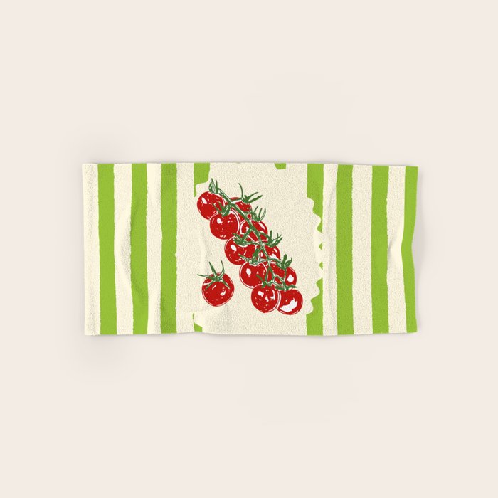 Green Retro Stripes Tomatoes Bath Towel Gallery Image 1