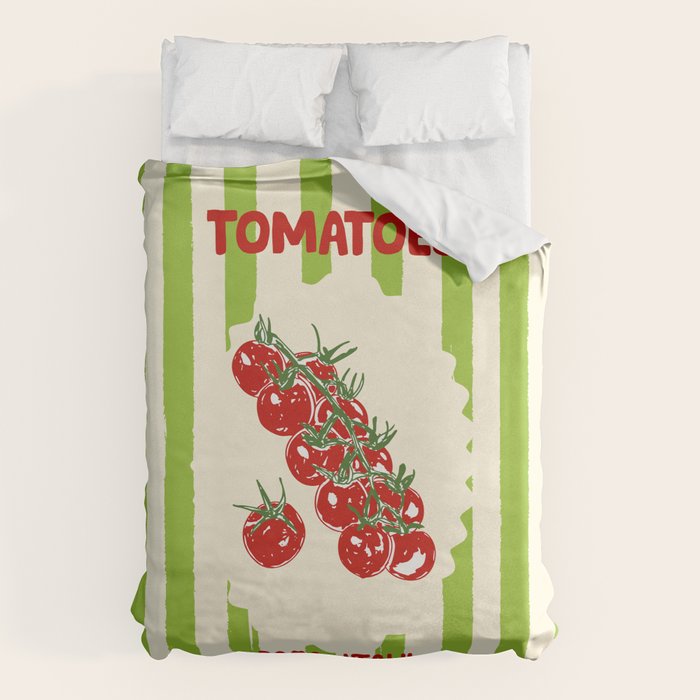 Green Retro Stripes Tomatoes Duvet Cover Gallery Image 1
