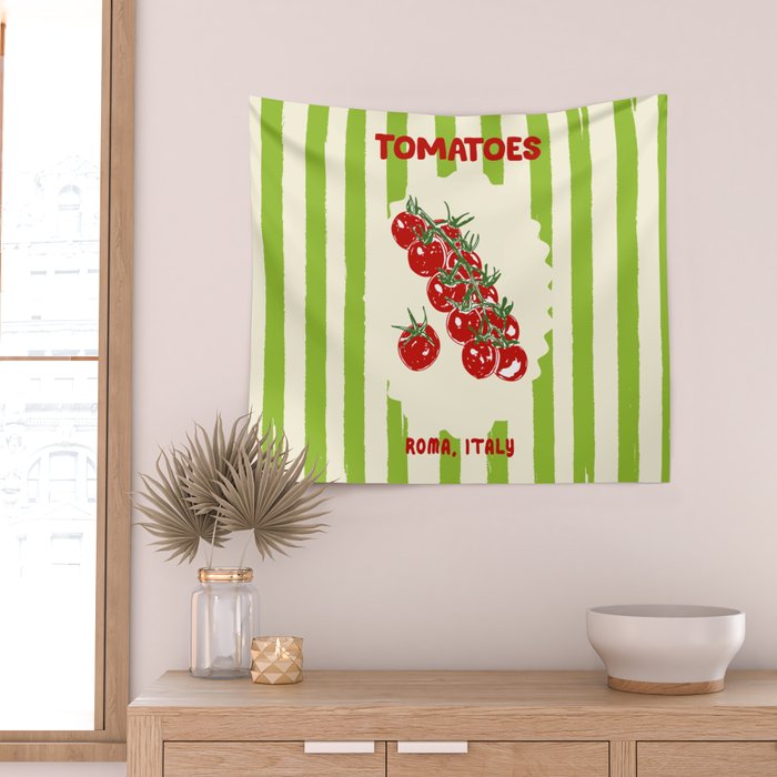 Green Retro Stripes Tomatoes Wall Tapestry Gallery Image 2
