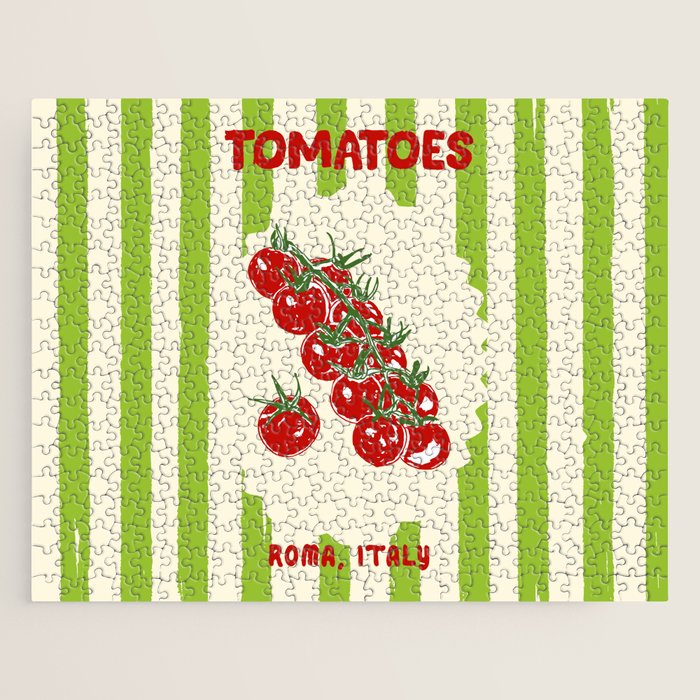 Green Retro Stripes Tomatoes Jigsaw Puzzle Gallery Image 1