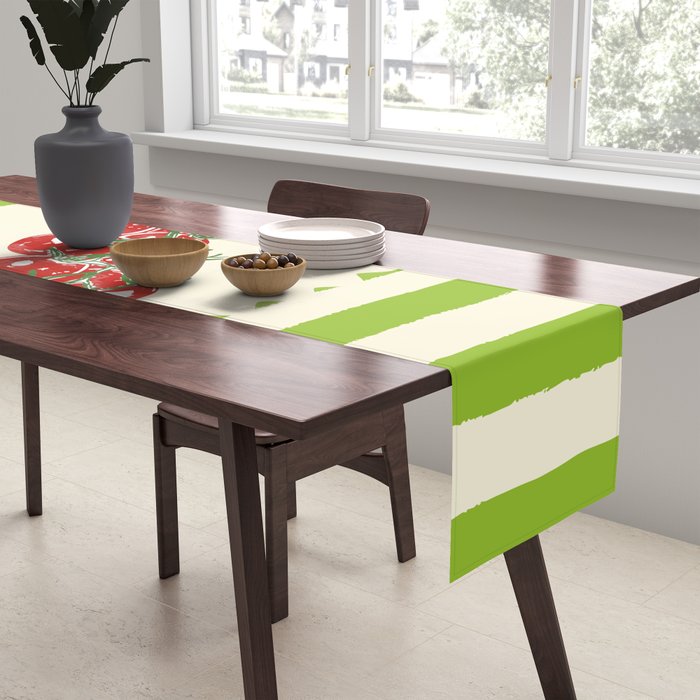 Green Retro Stripes Tomatoes Table Runner Gallery Image 2
