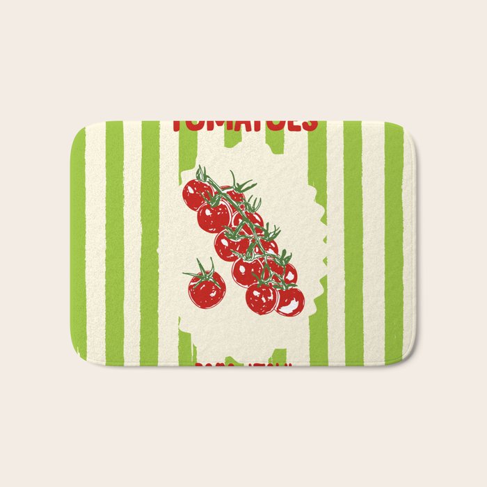 Green Retro Stripes Tomatoes Bath Mat Gallery Image 1