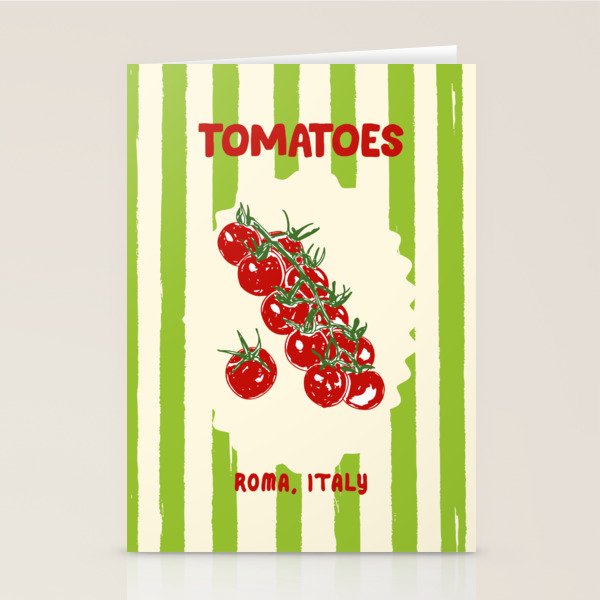 Green Retro Stripes Tomatoes Stationery Card Gallery Image 2