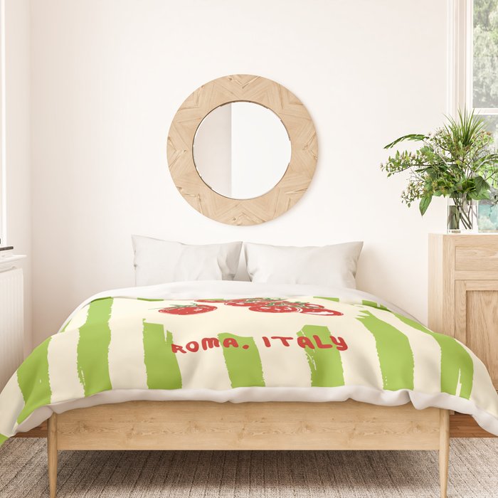 Green Retro Stripes Tomatoes Duvet Cover Gallery Image 3