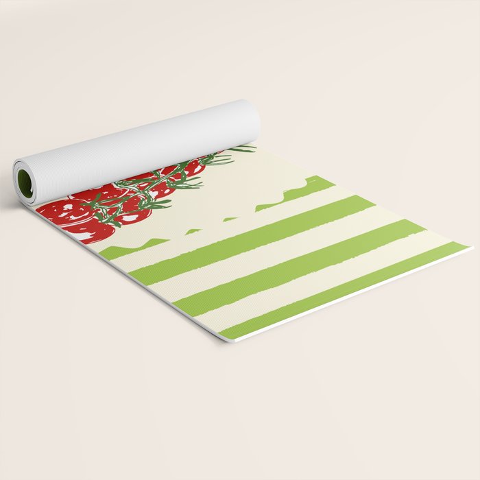 Green Retro Stripes Tomatoes Yoga Mat Gallery Image 2