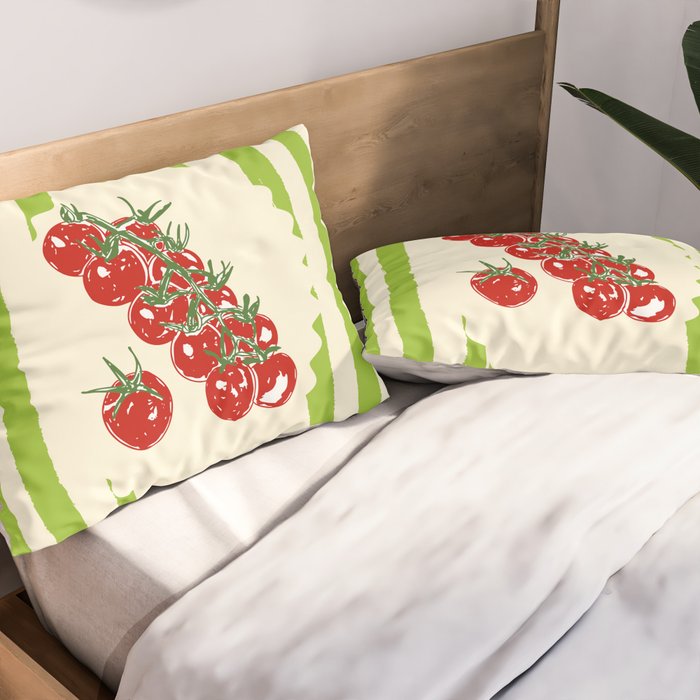 Green Retro Stripes Tomatoes Pillow Sham Gallery Image 2