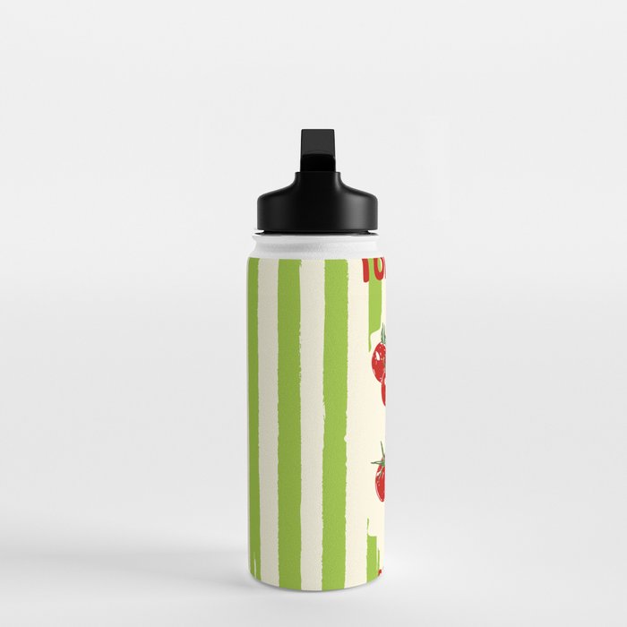 Green Retro Stripes Tomatoes Water Bottle Gallery Image 3