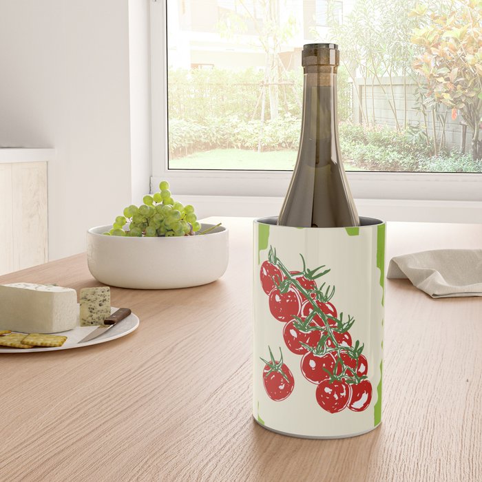 Green Retro Stripes Tomatoes Wine Chiller Gallery Image 4