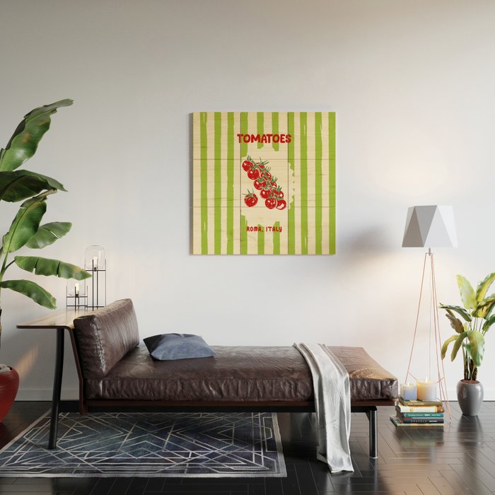 Green Retro Stripes Tomatoes Wood Wall Art Gallery Image 2