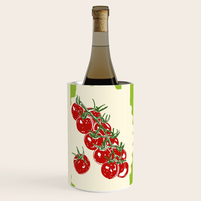 Green Retro Stripes Tomatoes Wine Chiller Gallery Image 1