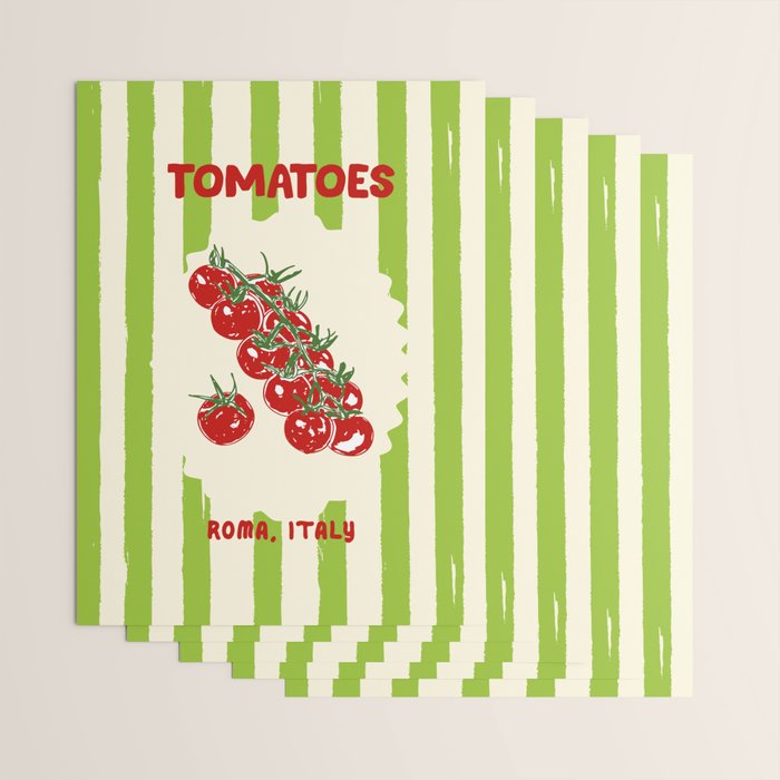 Green Retro Stripes Tomatoes Wrapping Paper Gallery Image 3
