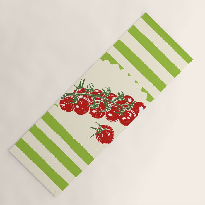 Green Retro Stripes Tomatoes Yoga Mat Gallery Image 1
