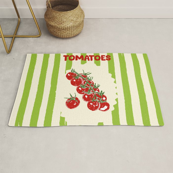 Green Retro Stripes Tomatoes Rug Gallery Image 1
