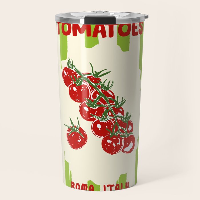 Green Retro Stripes Tomatoes Travel Mug Gallery Image 1