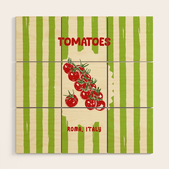 Green Retro Stripes Tomatoes Wood Wall Art Gallery Image 1