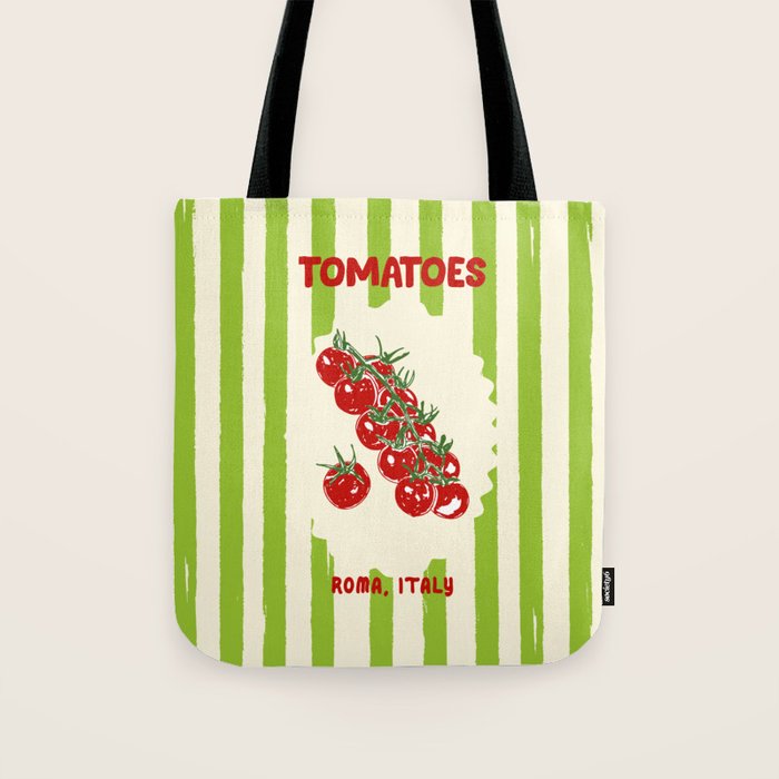 Green Retro Stripes Tomatoes Tote Bag Gallery Image 1