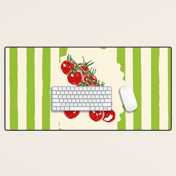 Green Retro Stripes Tomatoes Desk Mat Gallery Image 1