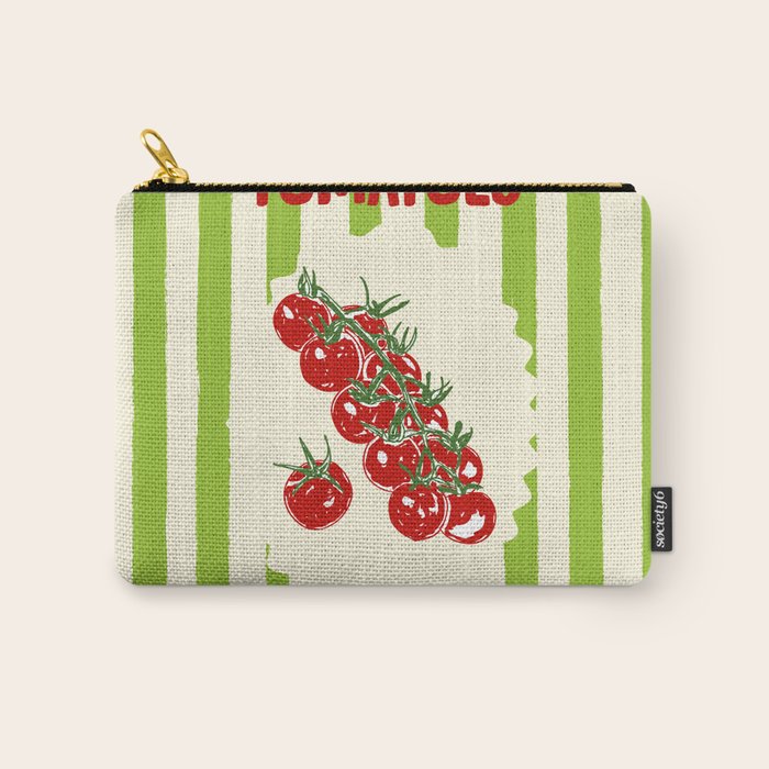 Green Retro Stripes Tomatoes Carry All Pouch Gallery Image 1