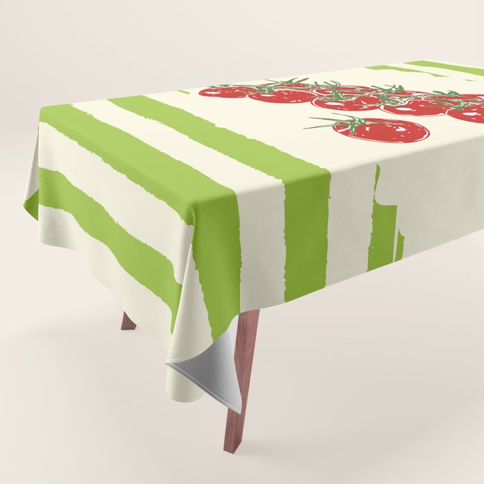 Green Retro Stripes Tomatoes Tablecloth Gallery Image 1