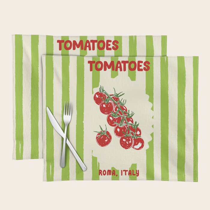 Green Retro Stripes Tomatoes Placemat Gallery Image 1