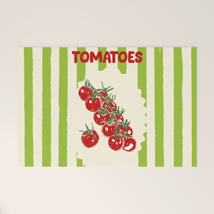 Green Retro Stripes Tomatoes Welcome Mat Gallery Image 1