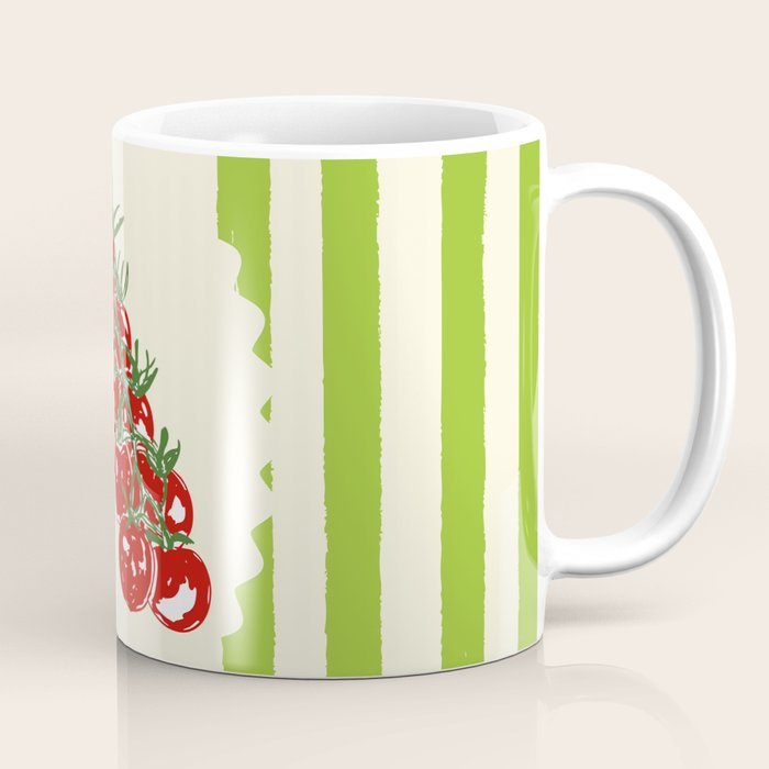 Green Retro Stripes Tomatoes Coffee Mug Gallery Image 1