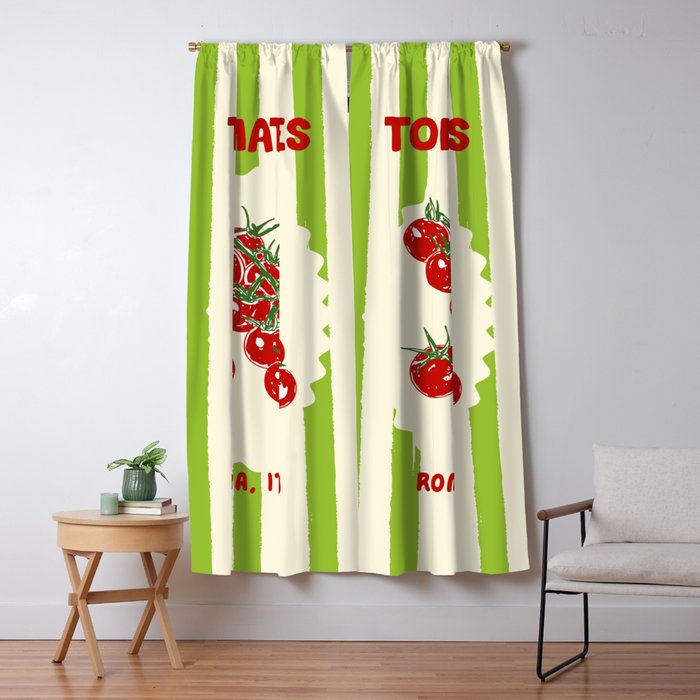 Green Retro Stripes Tomatoes Window Curtain Gallery Image 1
