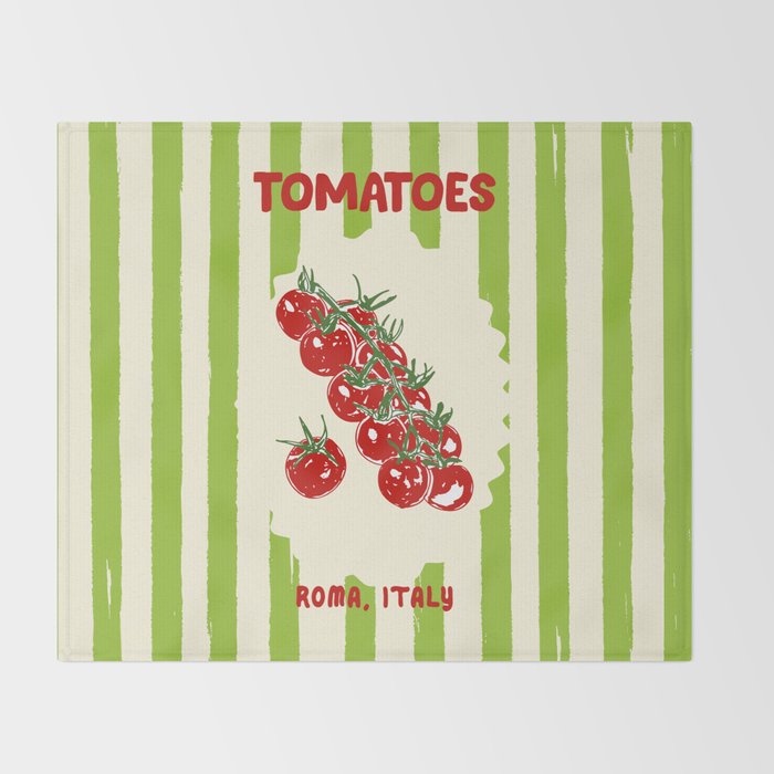 Green Retro Stripes Tomatoes Throw Blanket Gallery Image 2