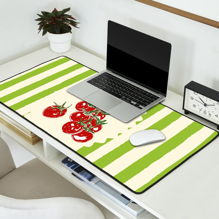 Green Retro Stripes Tomatoes Desk Mat Gallery Image 2