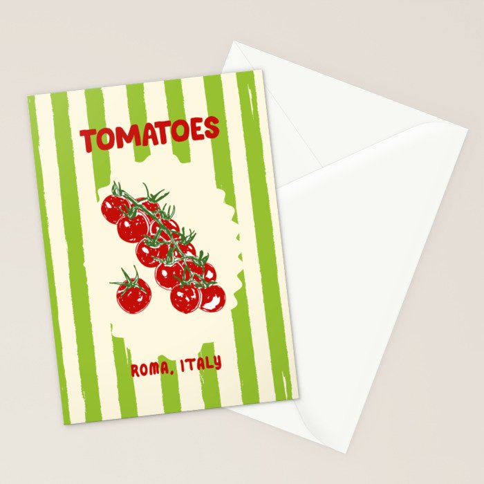 Green Retro Stripes Tomatoes Stationery Card Gallery Image 2