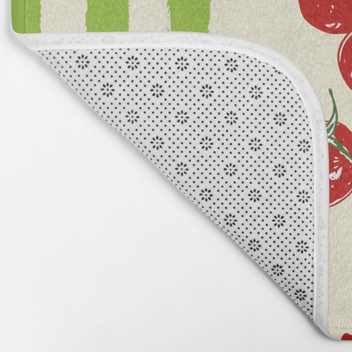 Green Retro Stripes Tomatoes Bath Mat Gallery Image 2