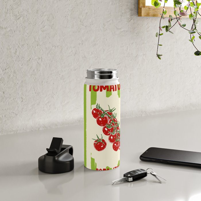 Green Retro Stripes Tomatoes Water Bottle Gallery Image 4