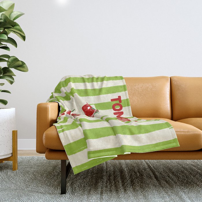 Green Retro Stripes Tomatoes Throw Blanket Gallery Image 1