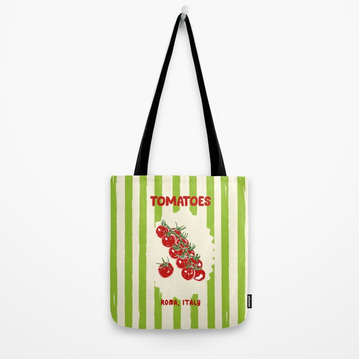 Green Retro Stripes Tomatoes Tote Bag Gallery Image 2