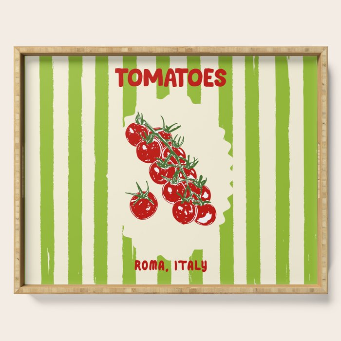Green Retro Stripes Tomatoes Serving Tray Gallery Image 1