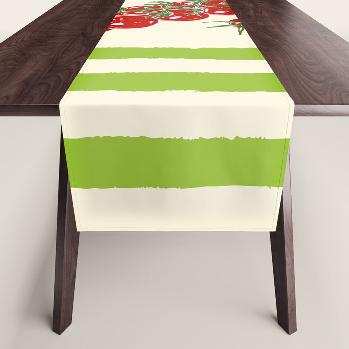 Green Retro Stripes Tomatoes Table Runner Gallery Image 1