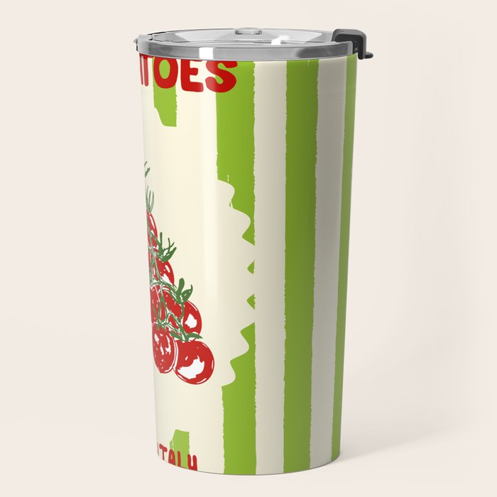 Green Retro Stripes Tomatoes Travel Mug Gallery Image 2