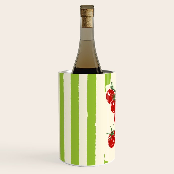 Green Retro Stripes Tomatoes Wine Chiller Gallery Image 2