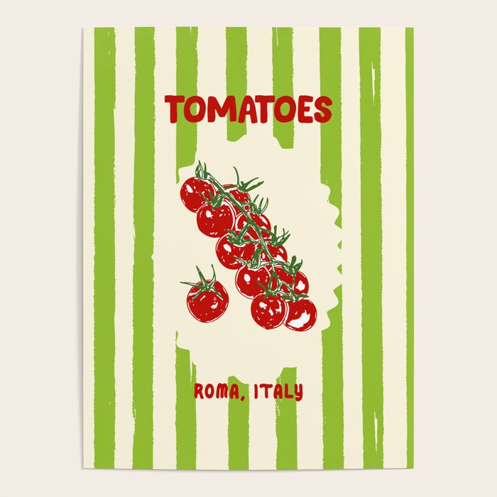 Green Retro Stripes Tomatoes Poster Gallery Image 1